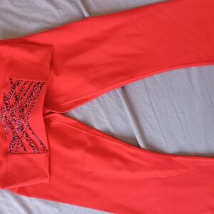 Fabletics Vibrant Red Leggings with Patterned Waistband Medium